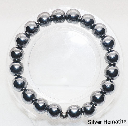 Pulsera de piedras preciosas de hematita plateada
