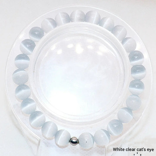 Pulsera de piedras preciosas de ojo de gato blanco transparente