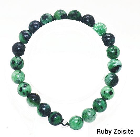 Pulsera de piedras preciosas de zoisita y rubí