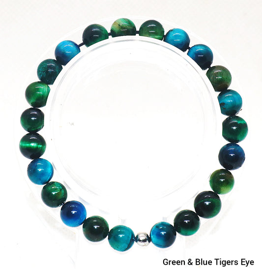 Pulsera de piedras preciosas de ojo de tigre verde y azul