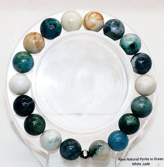 Pulsera de pirita natural rara en jade blanco y verde