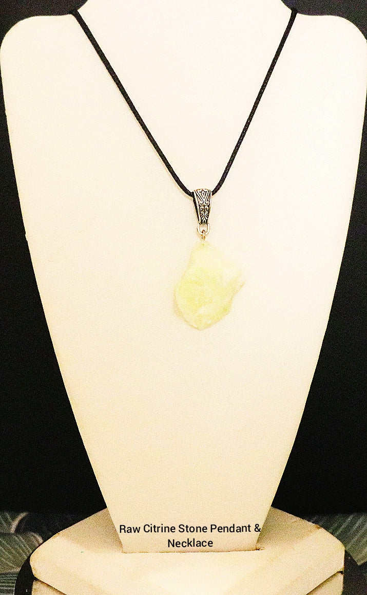 Raw Yellow Citrine Stone Pendant & Necklace