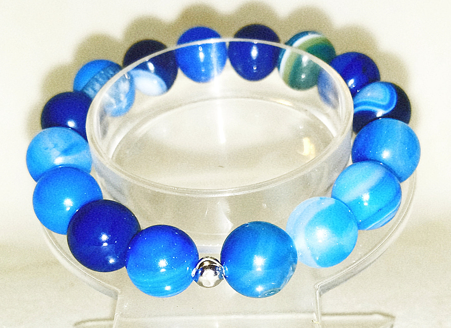 Pulsera de piedras preciosas de ágata con rayas azules