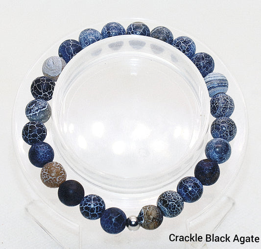 Pulsera de piedras preciosas de ágata negra agrietada