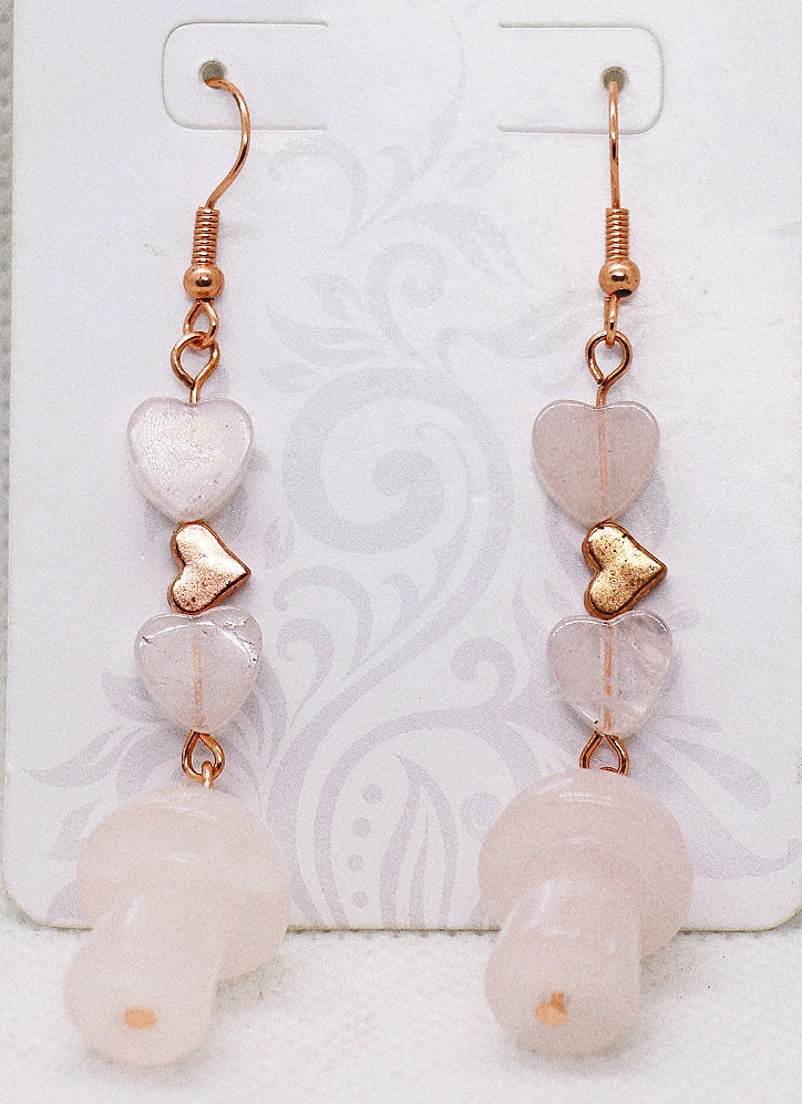 Pendientes de piedra preciosa de cuarzo rosa y cobre