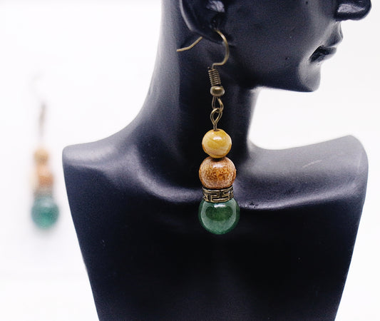 Picture Jasper & Green Quartz Gemstone Ear-Rings