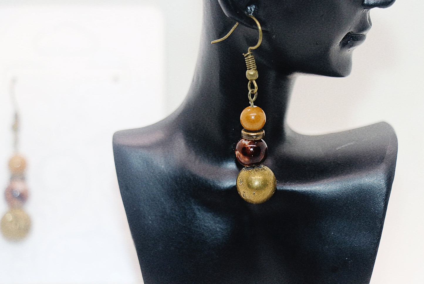 Brown Druzy & Picture Jasper Gemstone Ear-Rings