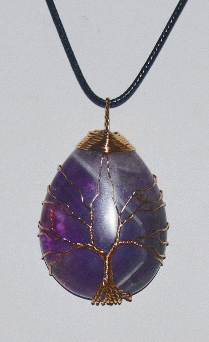 Colgante y collar con piedra preciosa de amatista morada del árbol de la vida