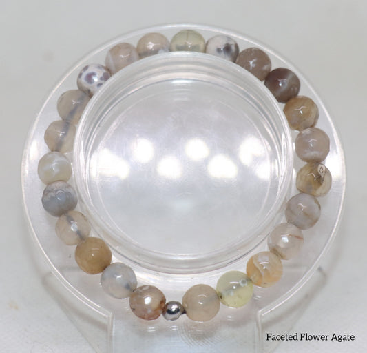 Faceted Flower Agate Gemstone Bracelets