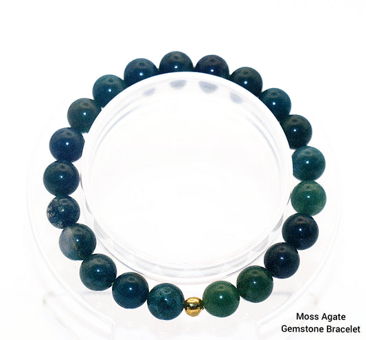 Pulsera de piedras preciosas de ágata musgosa verde