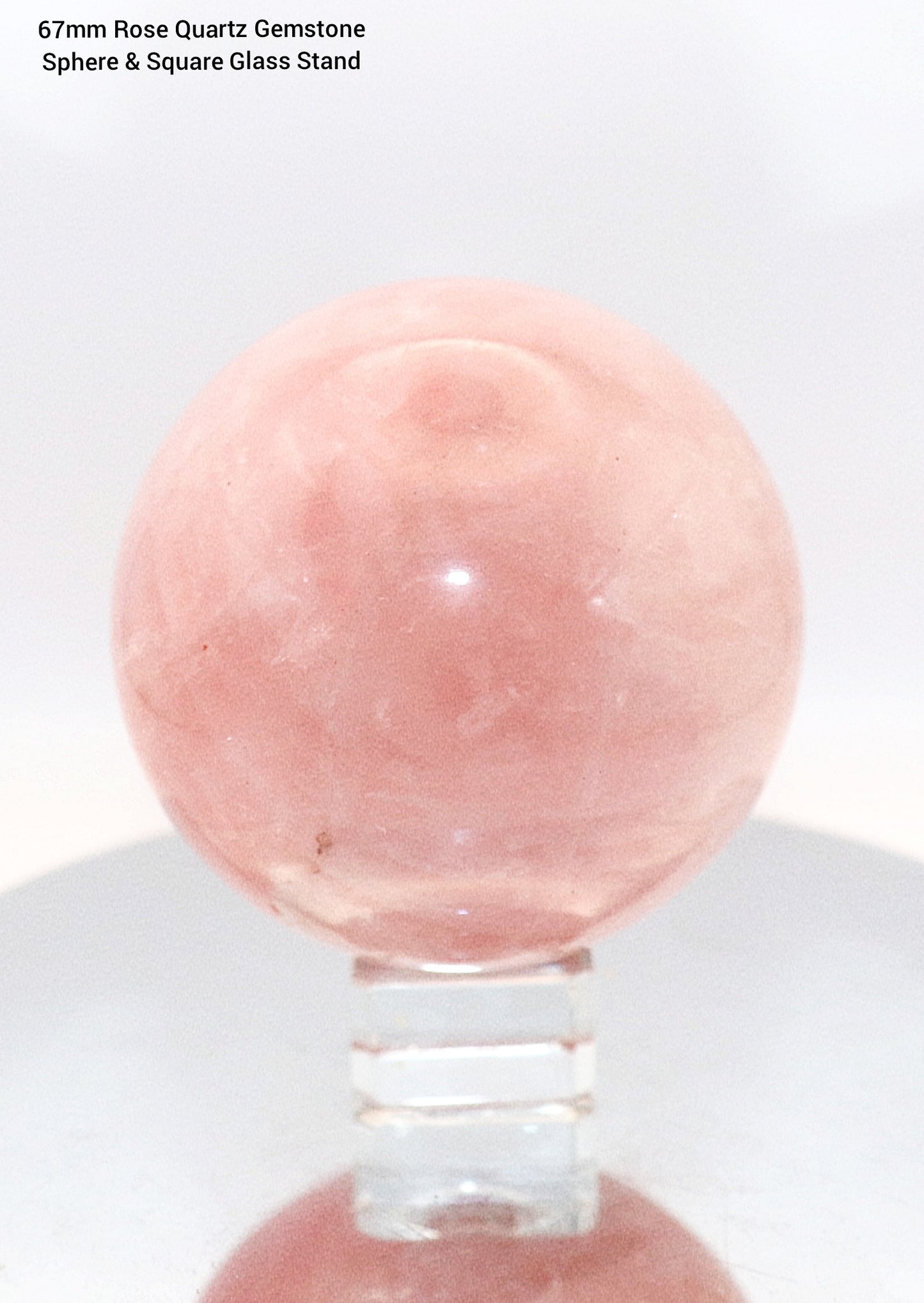 Buddha Meditating Carving & 60-70mm Rose Quartz Gemstone Sphere & Square Glass Stand