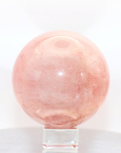 Buddha Meditating Carving & 60-70mm Rose Quartz Gemstone Sphere & Square Glass Stand