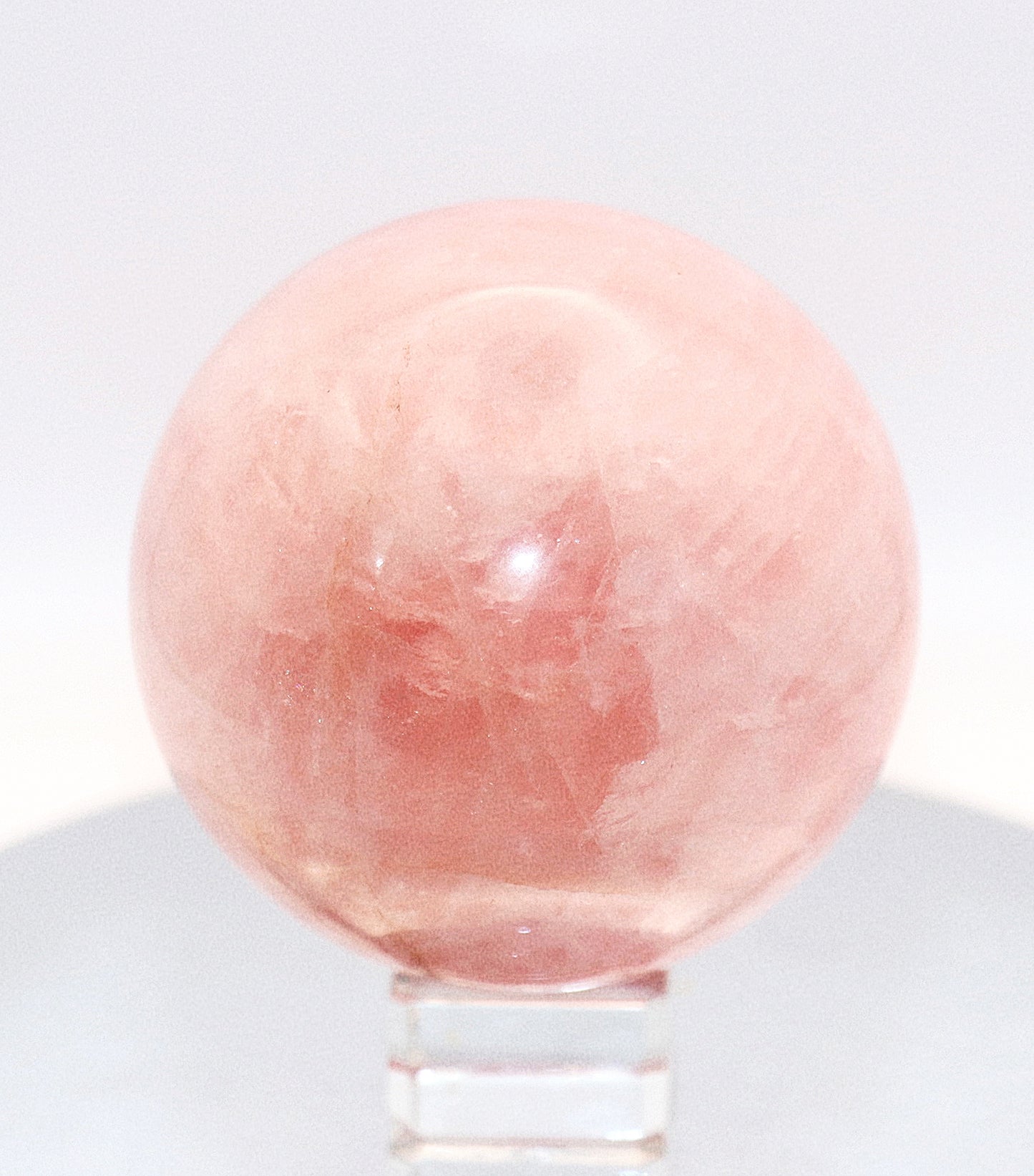 Buddha Meditating Carving & 60-70mm Rose Quartz Gemstone Sphere & Square Glass Stand