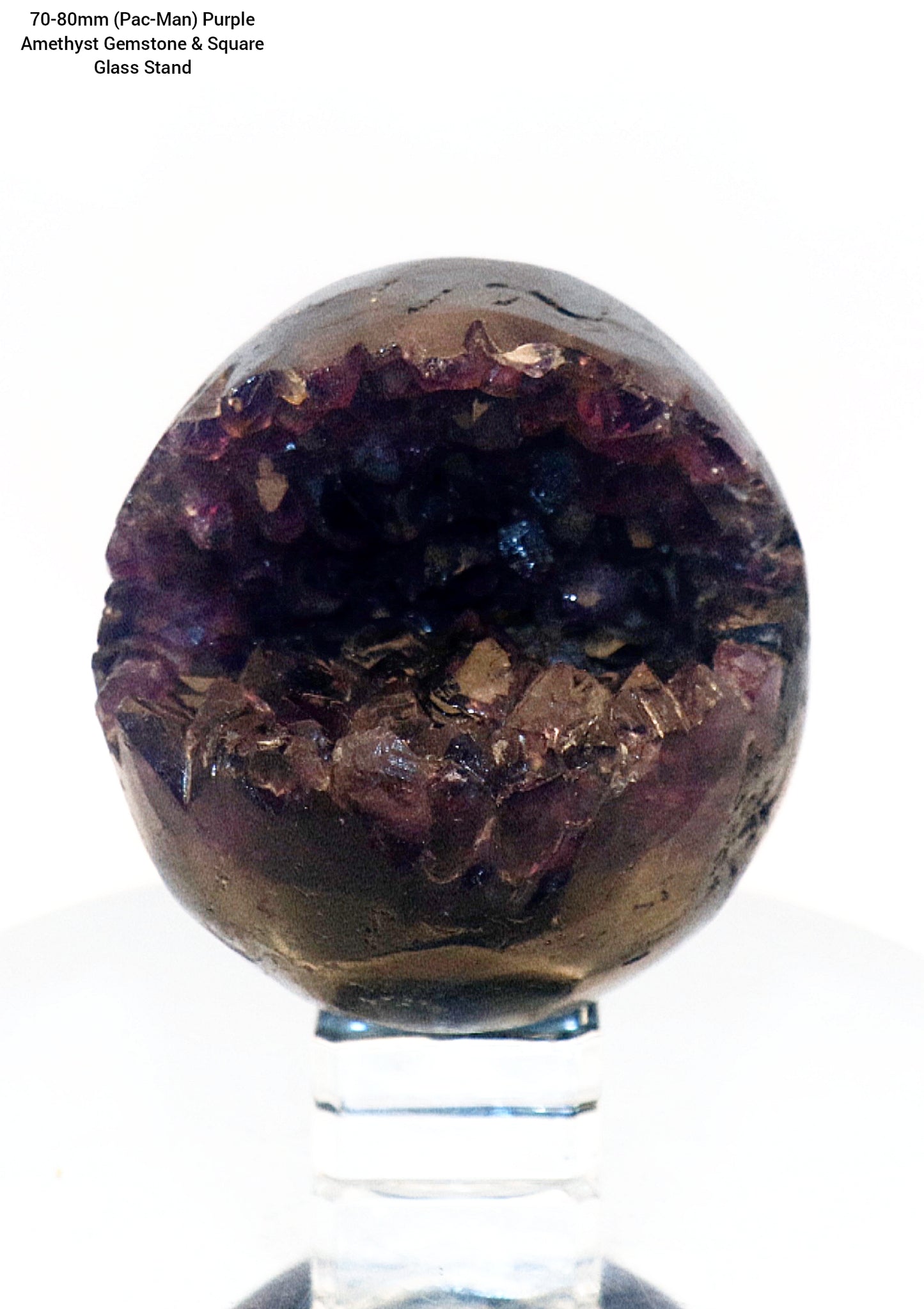 70 - 80mm 80mm (Pac-Man) Purple Amethyst Gemstone Sphere & Stand