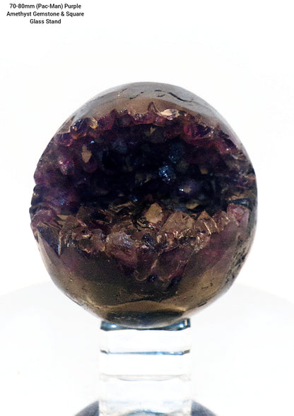 70 - 80mm 80mm (Pac-Man) Purple Amethyst Gemstone Sphere & Stand