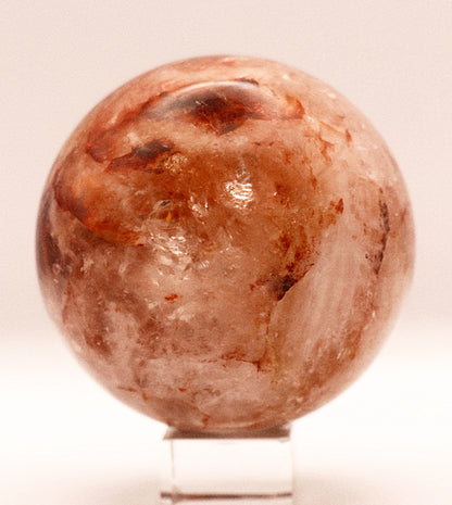 60-70mm Fire Quartz Gemstone Sphere & Glass Square Stand