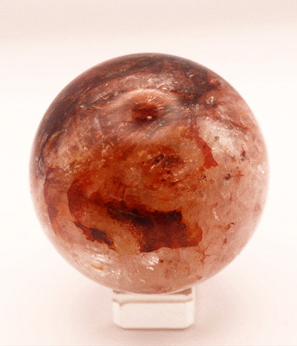 60-70mm Fire Quartz Gemstone Sphere & Glass Square Stand