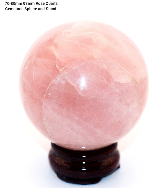 70 - 80mm 93mm Rose Quartz Gemstone Sphere & Stand