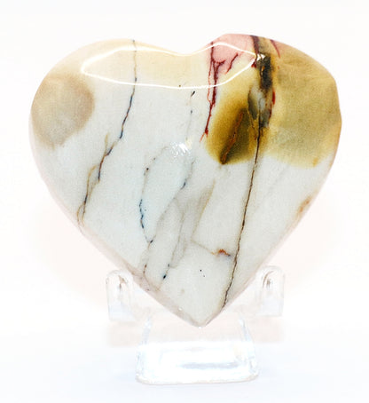 Mookaite Jasper Gemstone Carved Heart & Heart Stand