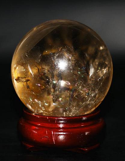 Smokey Quartz Gemstone Sphere & Circular Wooden Sphere Stand