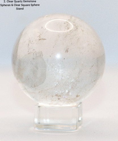 35 - 45mm & 50mm Clear Quartz Gemstone Spheres & Clear Square Sphere Stand