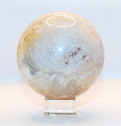70 - 80mm+  Rare Pink Amethyst Gemstone Sphere & Golden Triangle Sphere Holder & Clear Square Sphere Stand