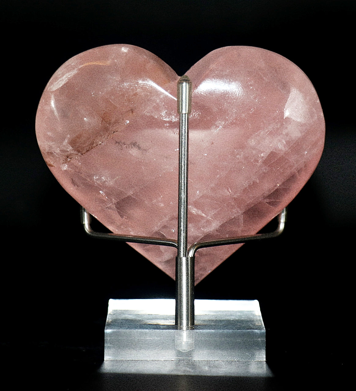 Rose Quartz Gemstone Carved Hearts & Stand