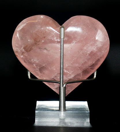 Rose Quartz Gemstone Carved Hearts & Stand