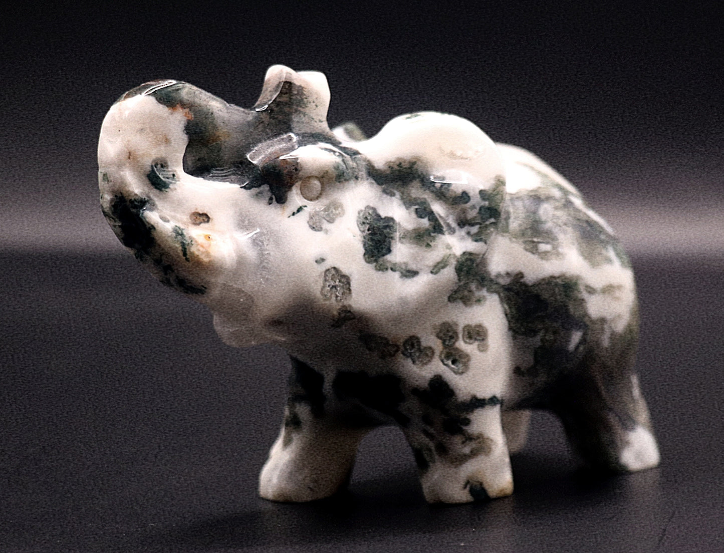 Rare Green Moss Curved Gemstone Elephant