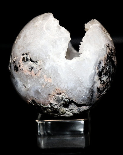 Rare White Jade Specimen Sphere & Square Clear Stand