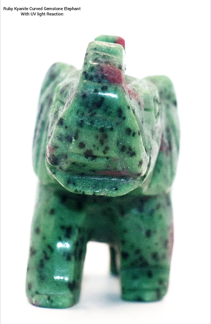 Ruby Kyanite Curved Gemstone Elephant With UV light Reaction