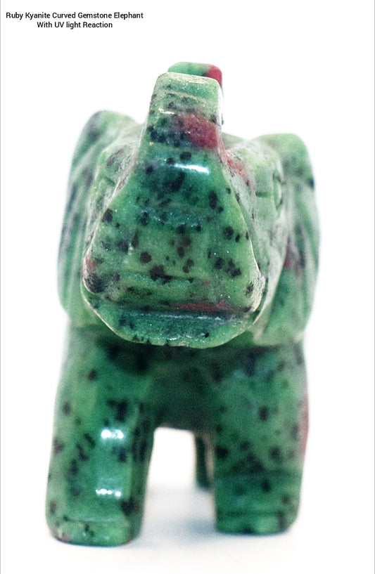 Ruby Kyanite Curved Gemstone Elephant With UV light Reaction