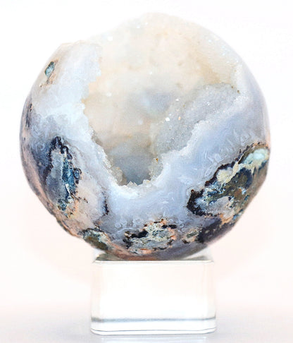 Rare White Jade Specimen Sphere & Square Clear Stand