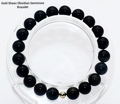 Black Silver Sheen Obsidian Gemstone Bracelet