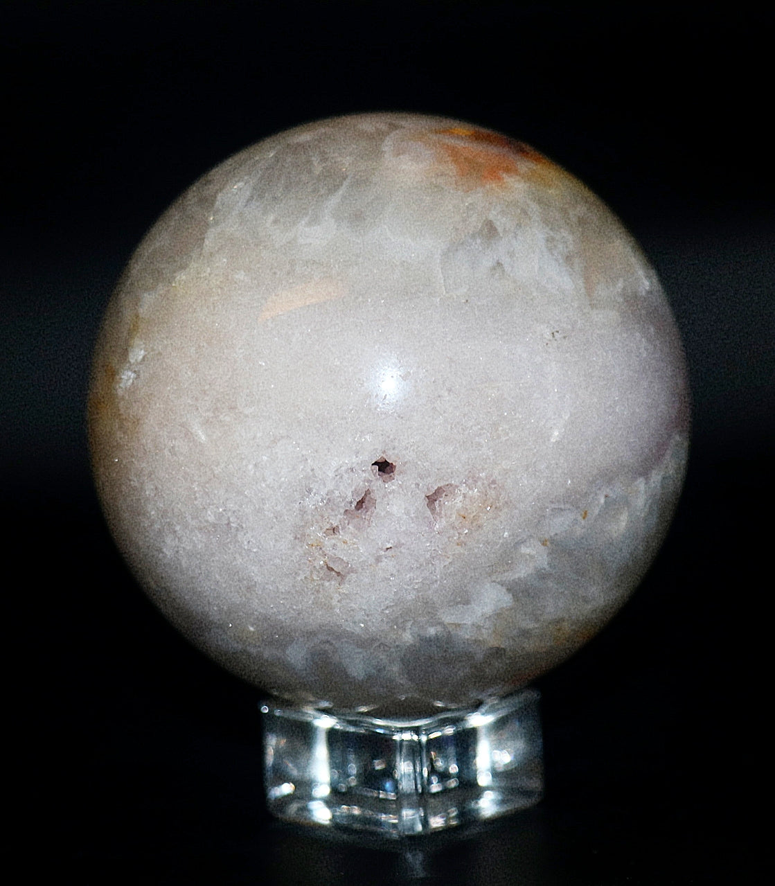 70 - 80mm+  Rare Pink Amethyst Gemstone Sphere & Golden Triangle Sphere Holder & Clear Square Sphere Stand
