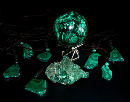 Malachite Gemstone Sphere & Gold Sphere Stand