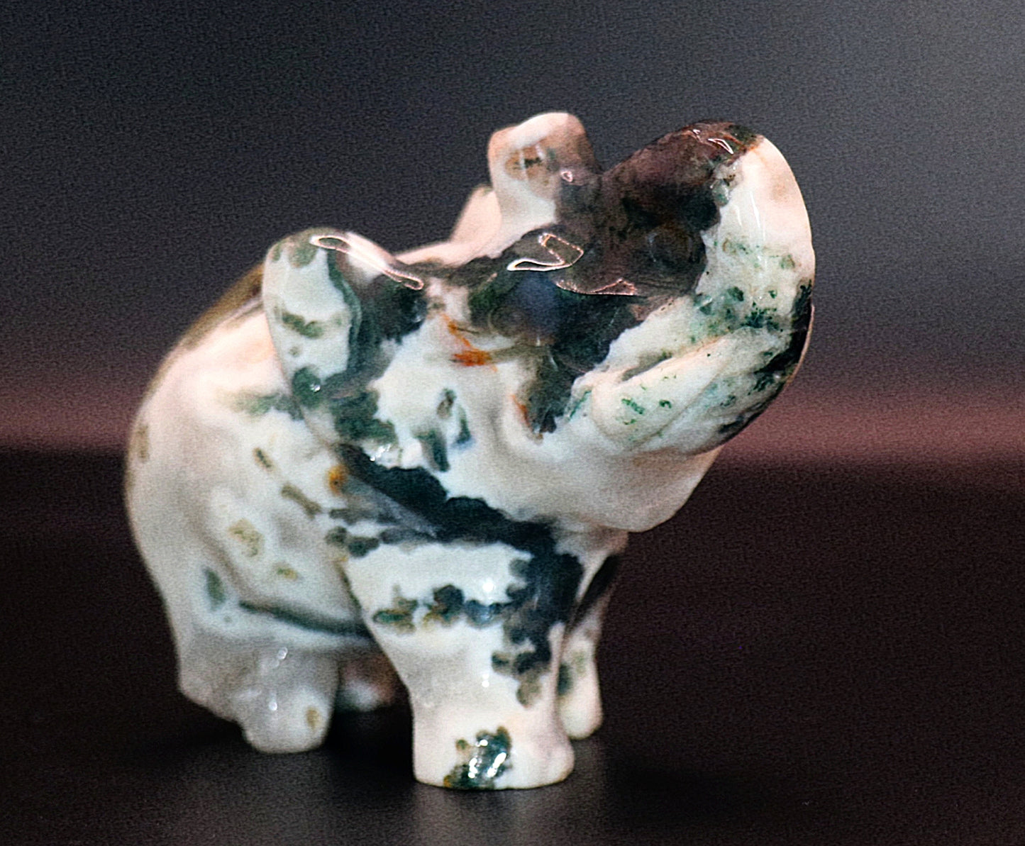 Rare Green Moss Curved Gemstone Elephant