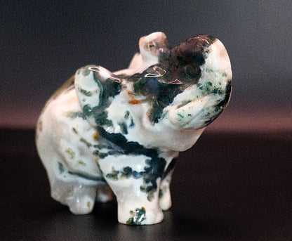 Rare Green Moss Curved Gemstone Elephant