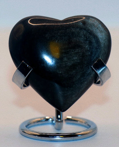 Silver Sheen Black Obsidian Gemstone Carved Heart
