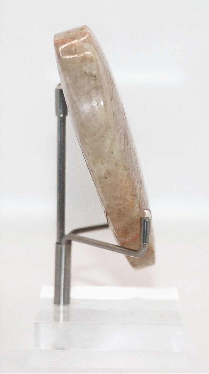 Blue Flash Moonstone Carved Hearts Gemstone & Stand