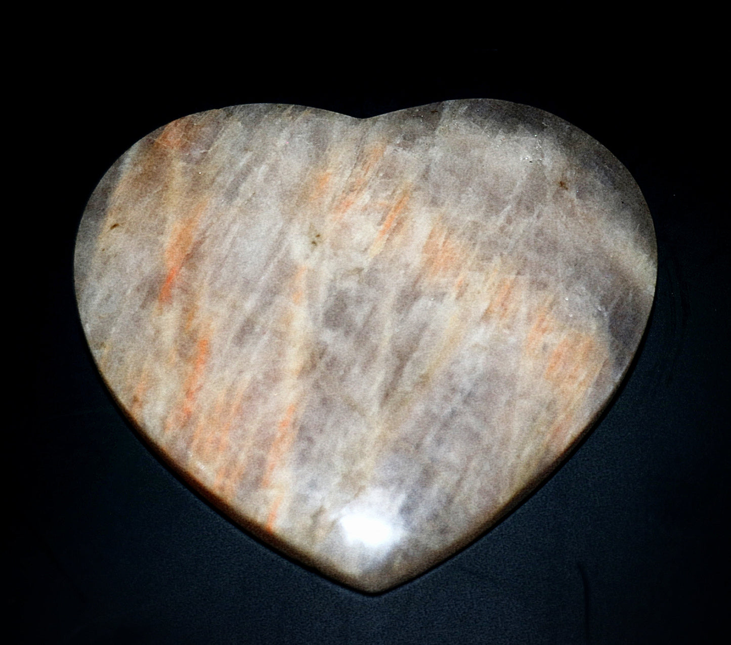 Blue Flash Moonstone Carved Hearts Gemstone & Stand
