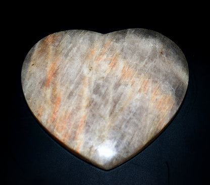 Blue Flash Moonstone Carved Hearts Gemstone & Stand