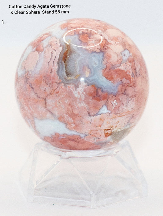 Cotton Candy Agate Gemstone Clear Sphere  Stand