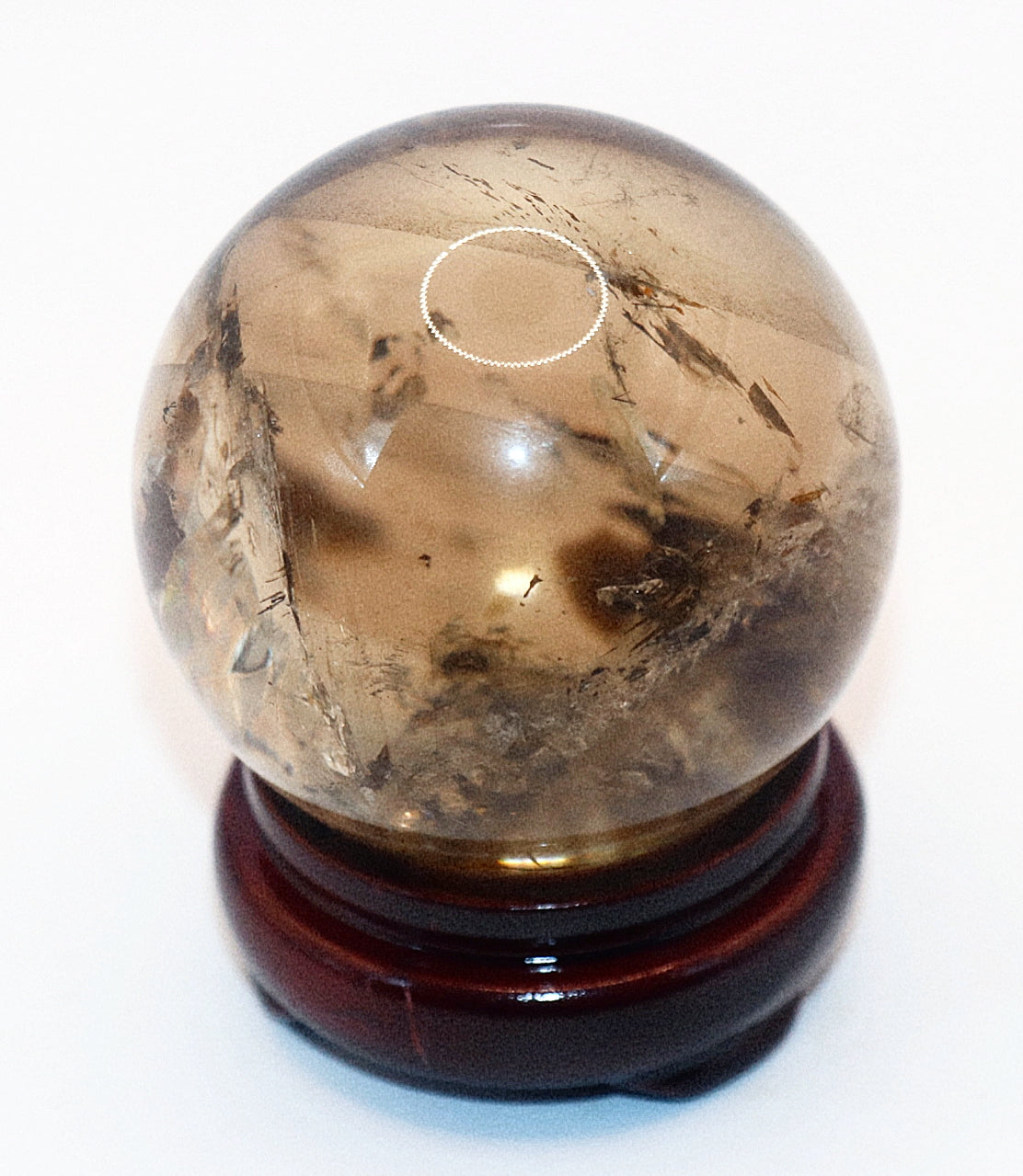 Smokey Quartz Gemstone Sphere & Circular Wooden Sphere Stand