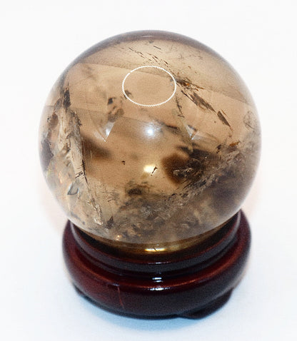 Smokey Quartz Gemstone Sphere & Circular Wooden Sphere Stand