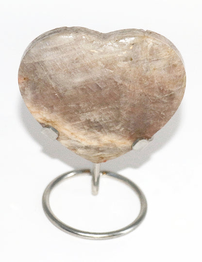 Blue Flash Moonstone Carved Hearts Gemstone & Stand