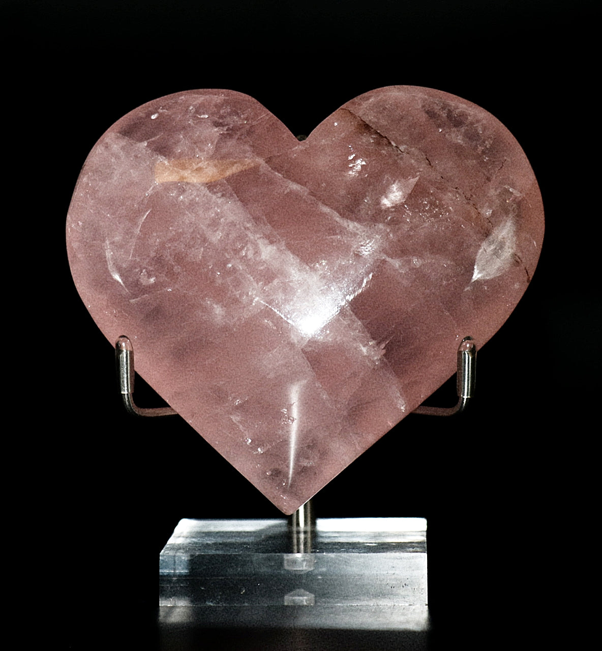 Rose Quartz Gemstone Carved Hearts & Stand