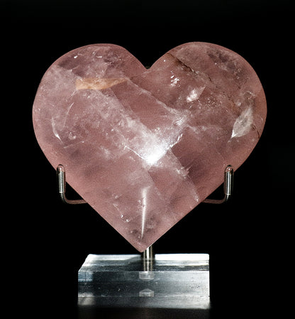 Rose Quartz Gemstone Carved Hearts & Stand
