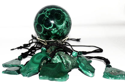 Malachite Gemstone Sphere & Gold Sphere Stand