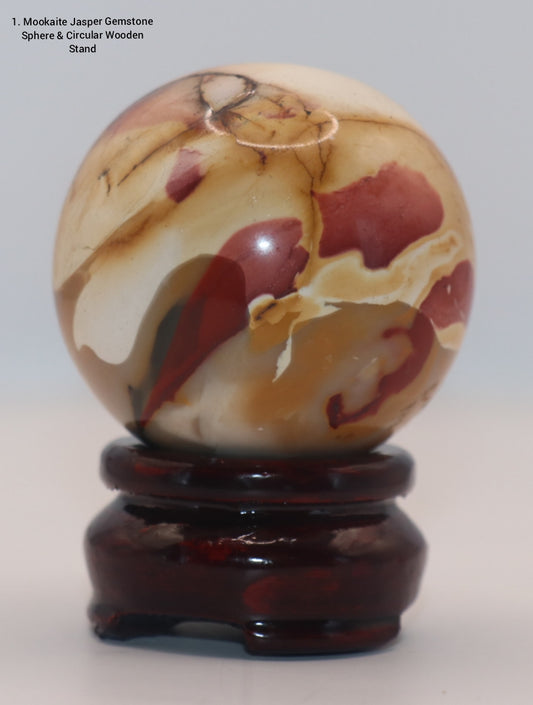 Esfera de piedra preciosa de jaspe mokaita de 50 mm y soporte de vidrio